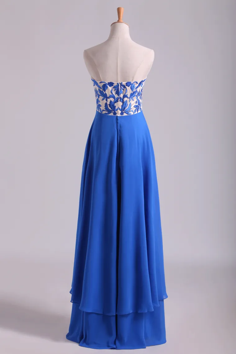 2024 Floor Length Chiffon Prom Dresses Seetheart Princess With Embroidery
