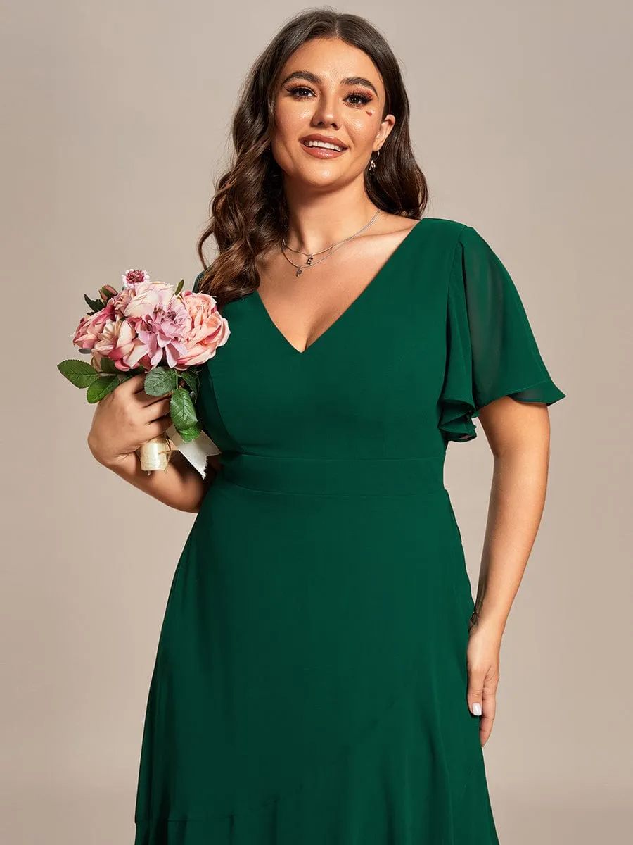 A-Line Chiffon Bridesmaid Dress with High-Low Ruffles in V-Neck Style
