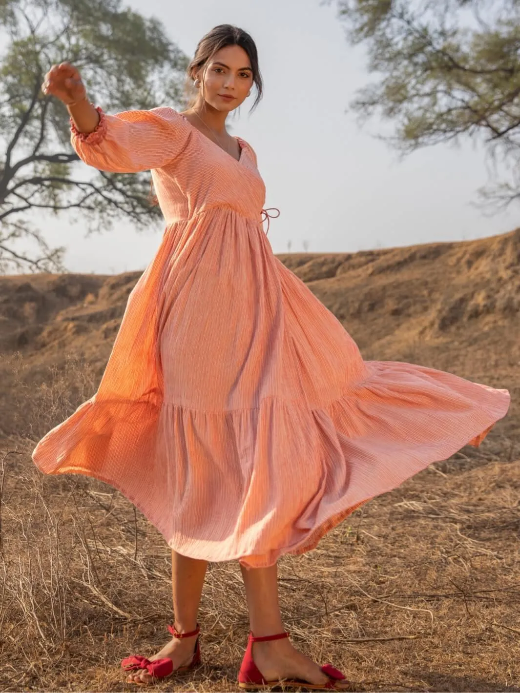 Beige Wrap Long Cotton Maxi Dress
