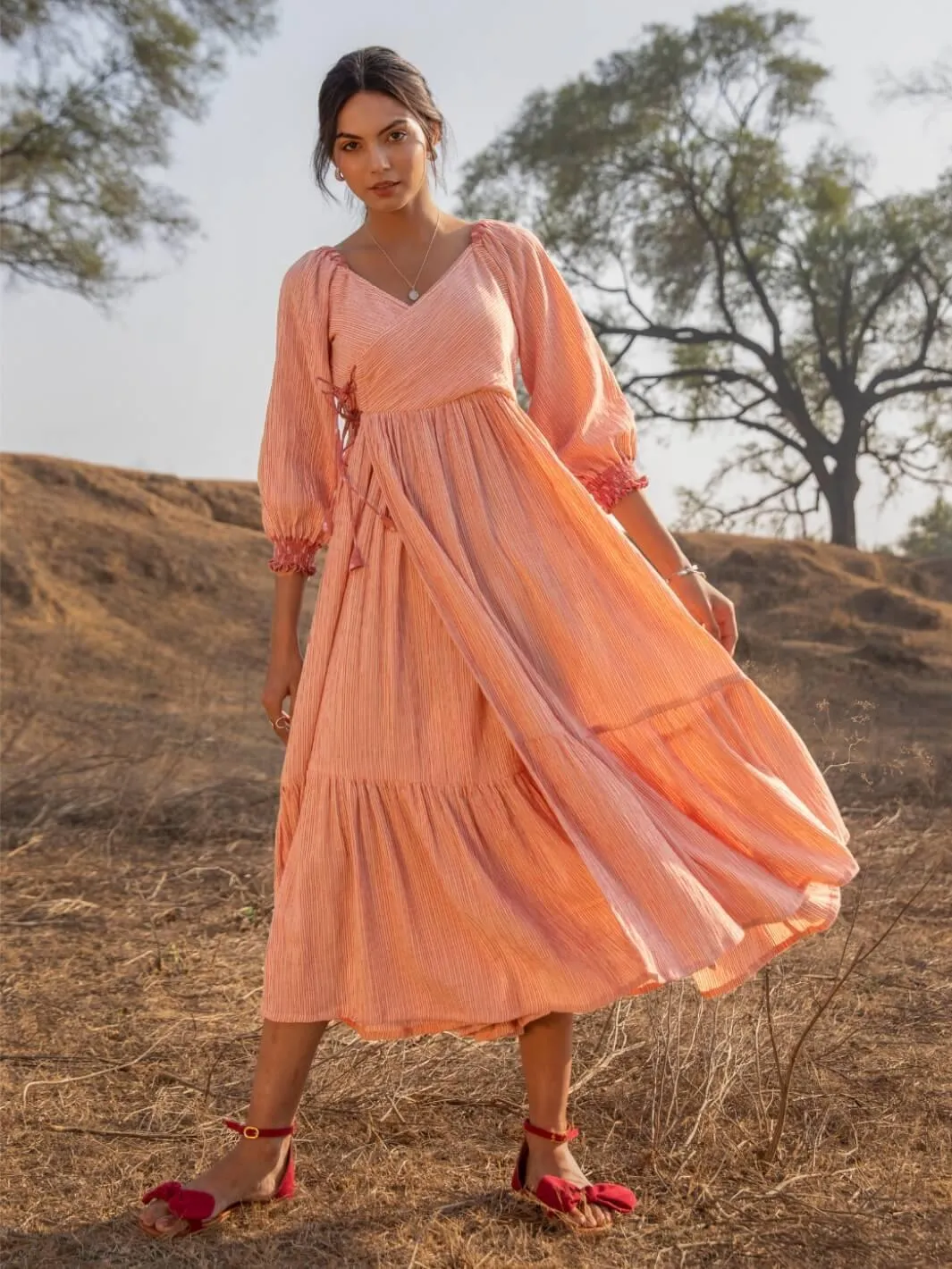 Beige Wrap Long Cotton Maxi Dress