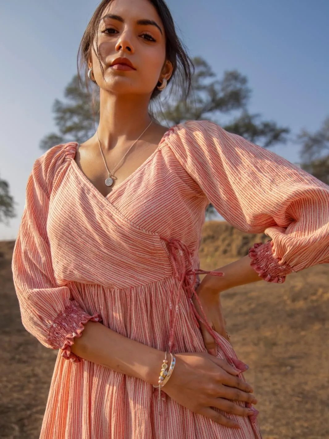 Beige Wrap Long Cotton Maxi Dress