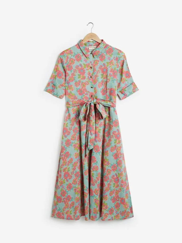 Bombay Paisley Turquoise Shirtdress with Belt