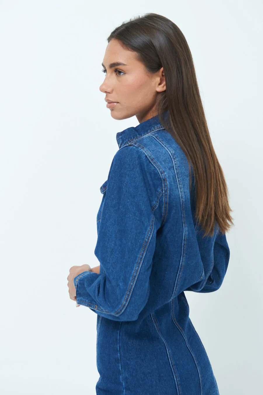 Button-up midi denim dress wholesale