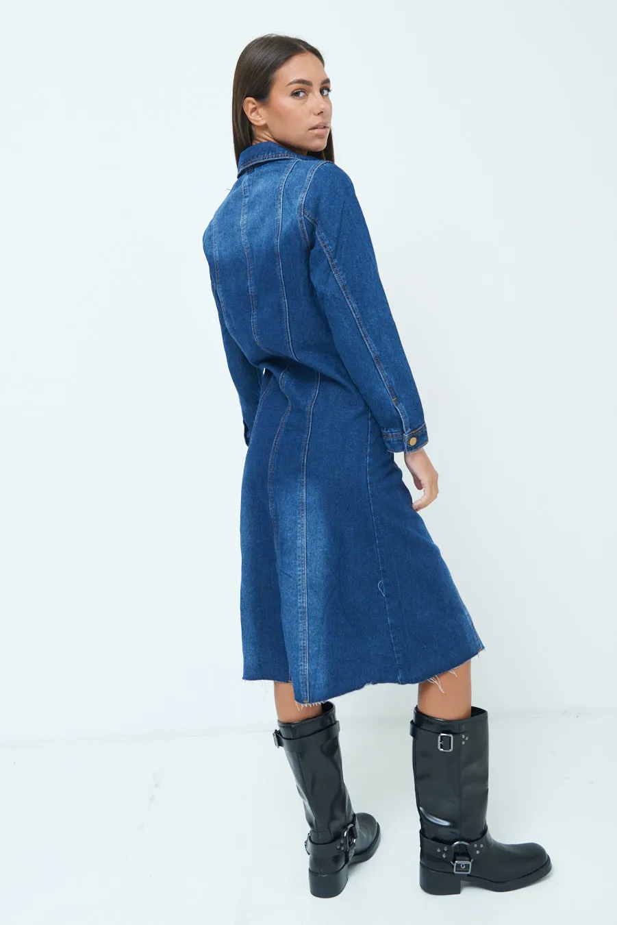 Button-up midi denim dress wholesale