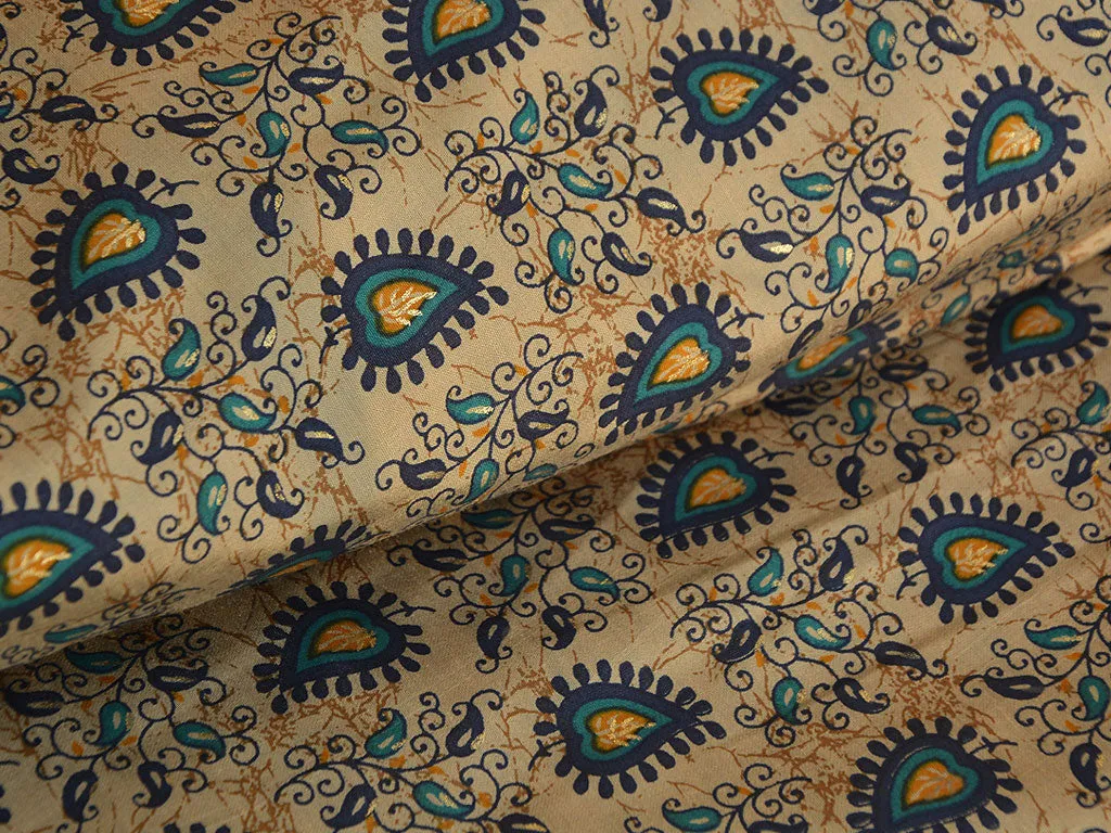 Cream & Blue Traditional Premium Modal Chanderi Silk Fabric