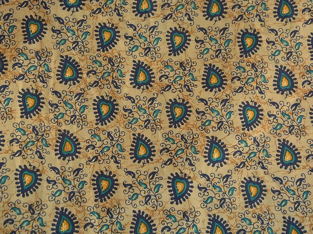 Cream & Blue Traditional Premium Modal Chanderi Silk Fabric