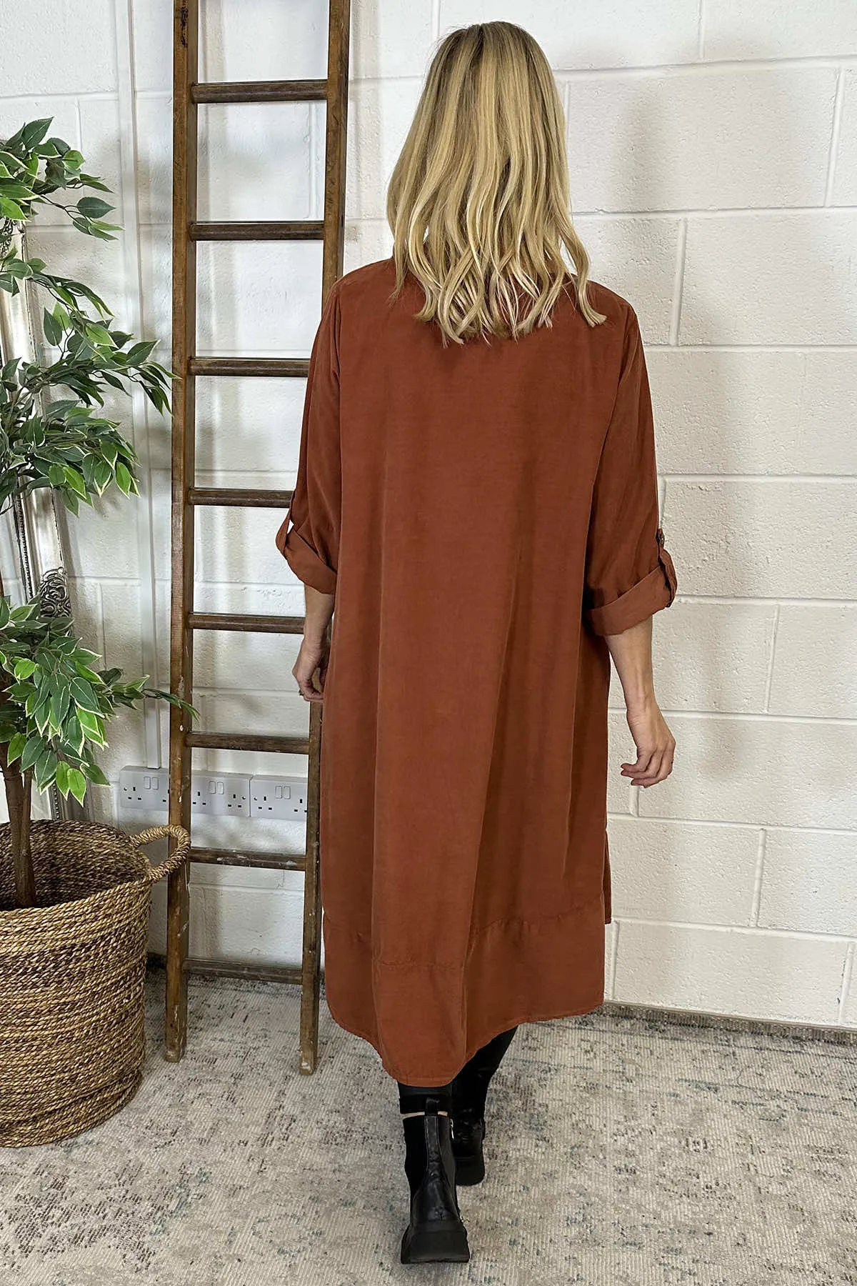 Denise Pocket Needlecord Dress Burnt Orange