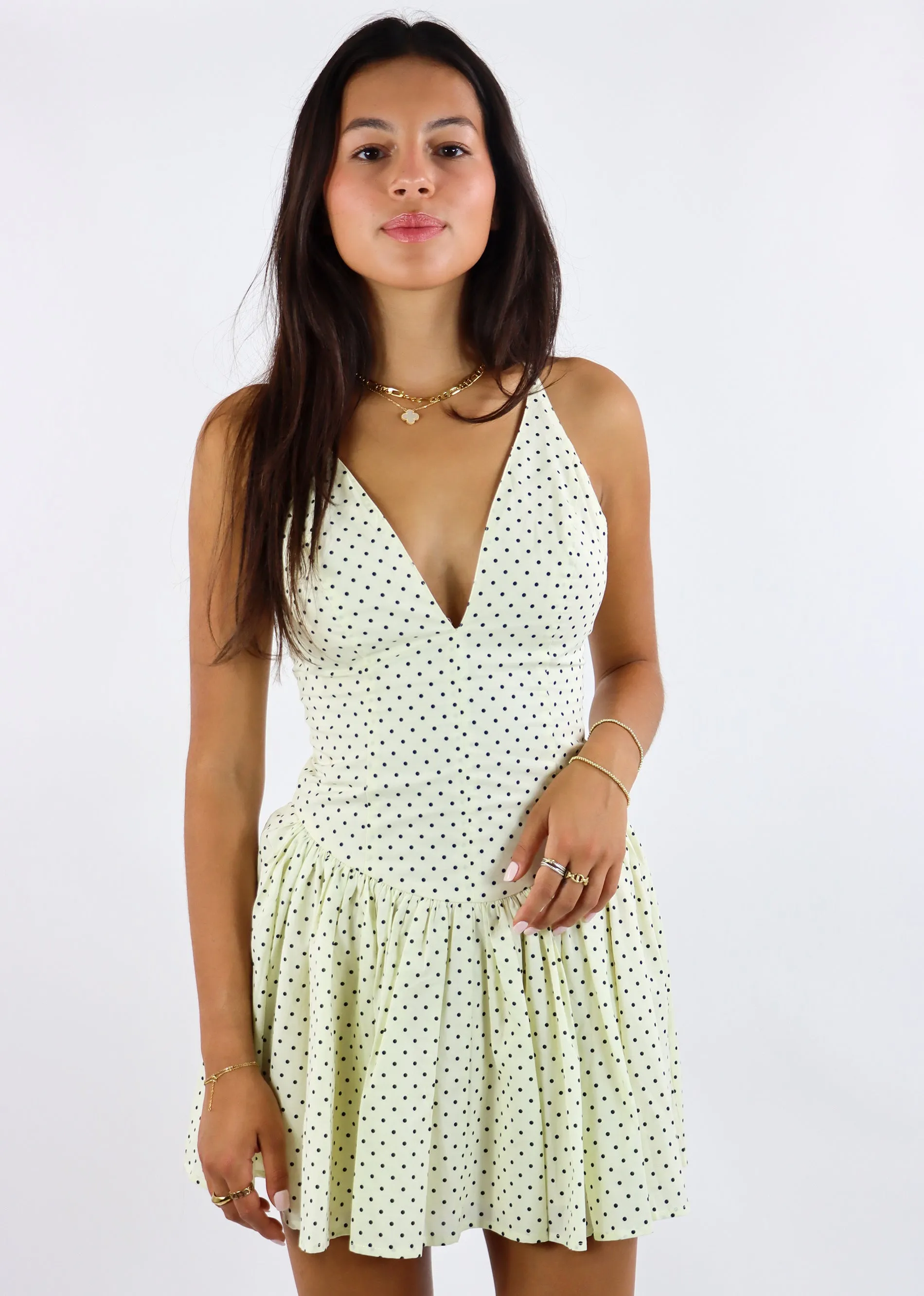 Dippin Dot Drop-Waist Mini Dress ★ Cream Polka Dot
