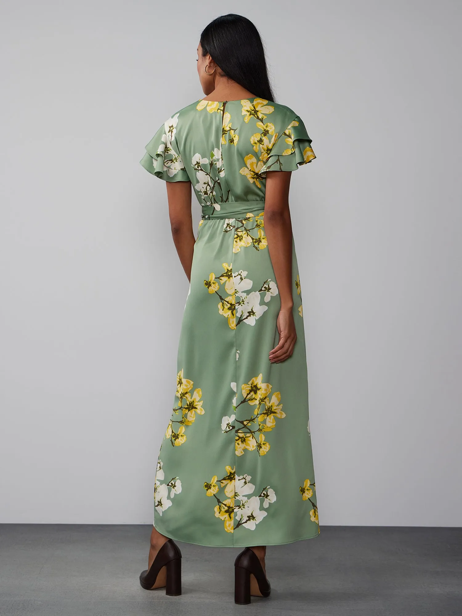 Flutter Sleeve Floral Wrap Dress