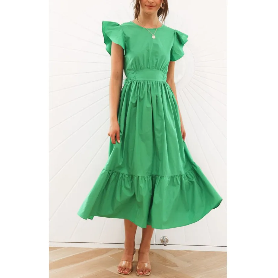 Half Open Back Lotus Leaf Sleeves Wholesale Dresses For St. Patrick'S Day
