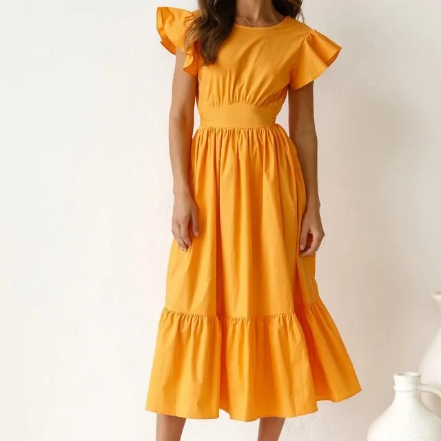 Half Open Back Lotus Leaf Sleeves Wholesale Dresses For St. Patrick'S Day