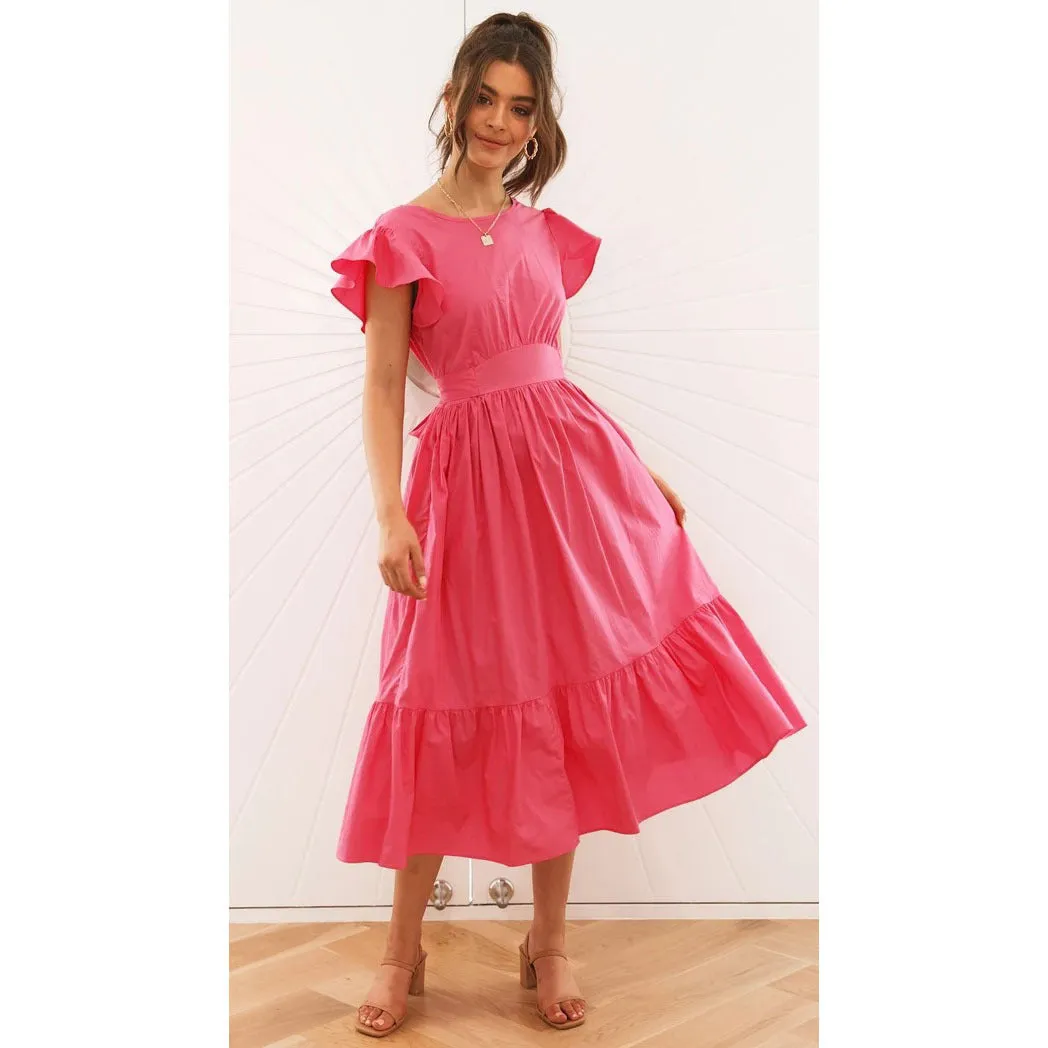Half Open Back Lotus Leaf Sleeves Wholesale Dresses For St. Patrick'S Day
