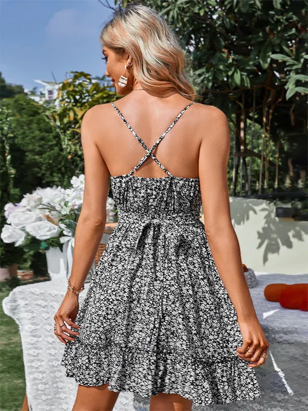 High Waist Vibrant Colors Elegant Floral Dress