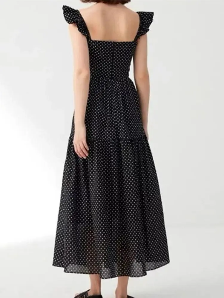 Hollow Lace-Up Long Black Dress