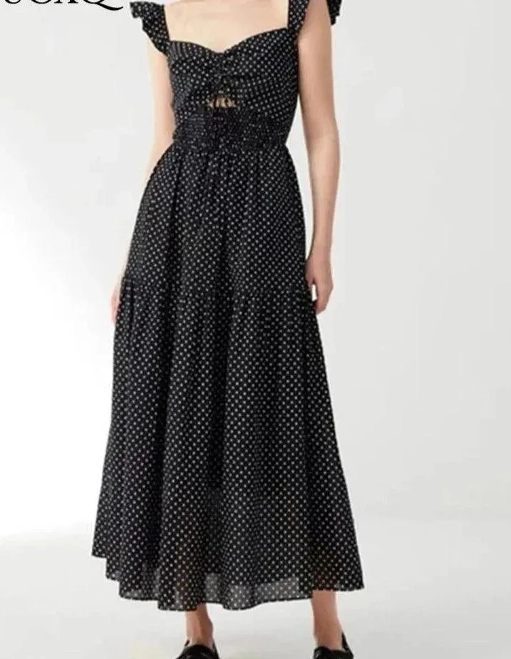 Hollow Lace-Up Long Black Dress