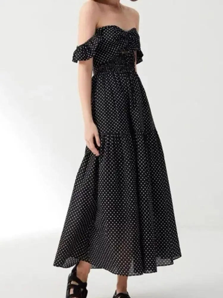 Hollow Lace-Up Long Black Dress
