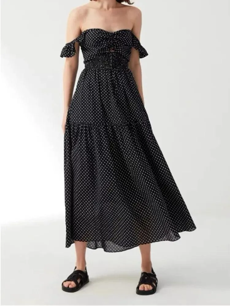 Hollow Lace-Up Long Black Dress