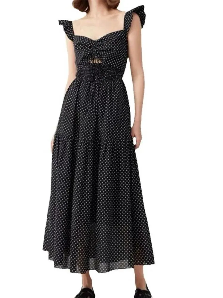 Hollow Lace-Up Long Black Dress