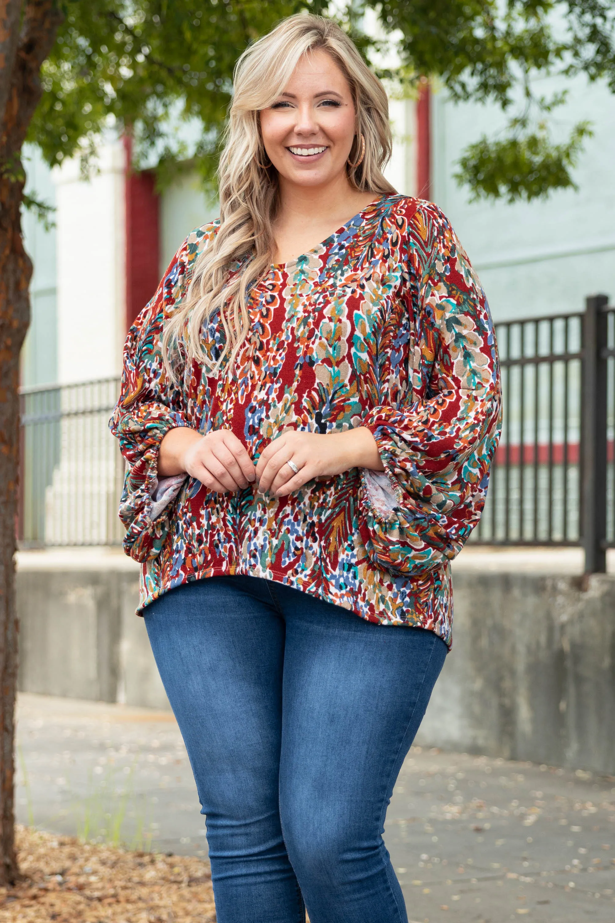 Honey Floral Top, Marsala
