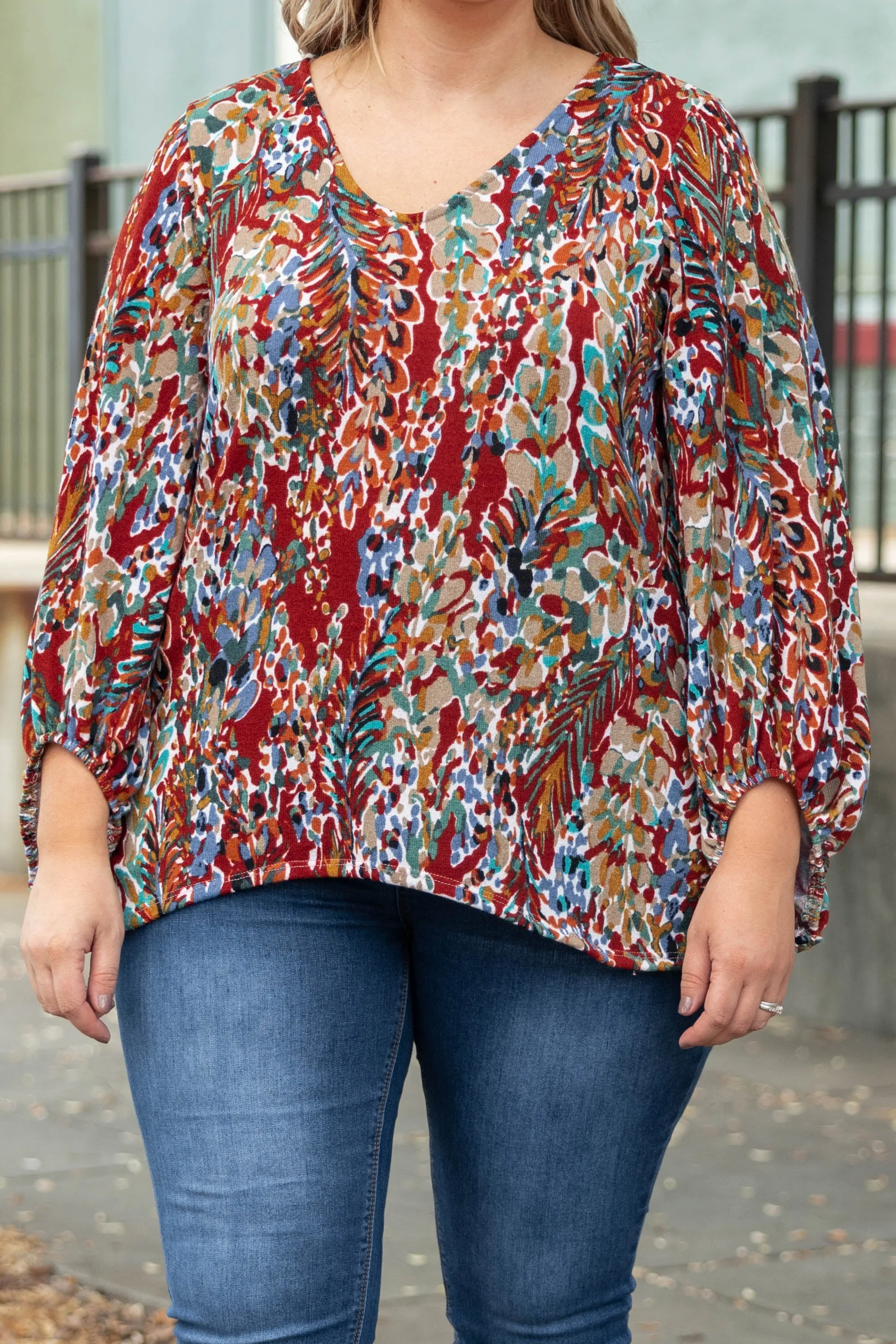 Honey Floral Top, Marsala