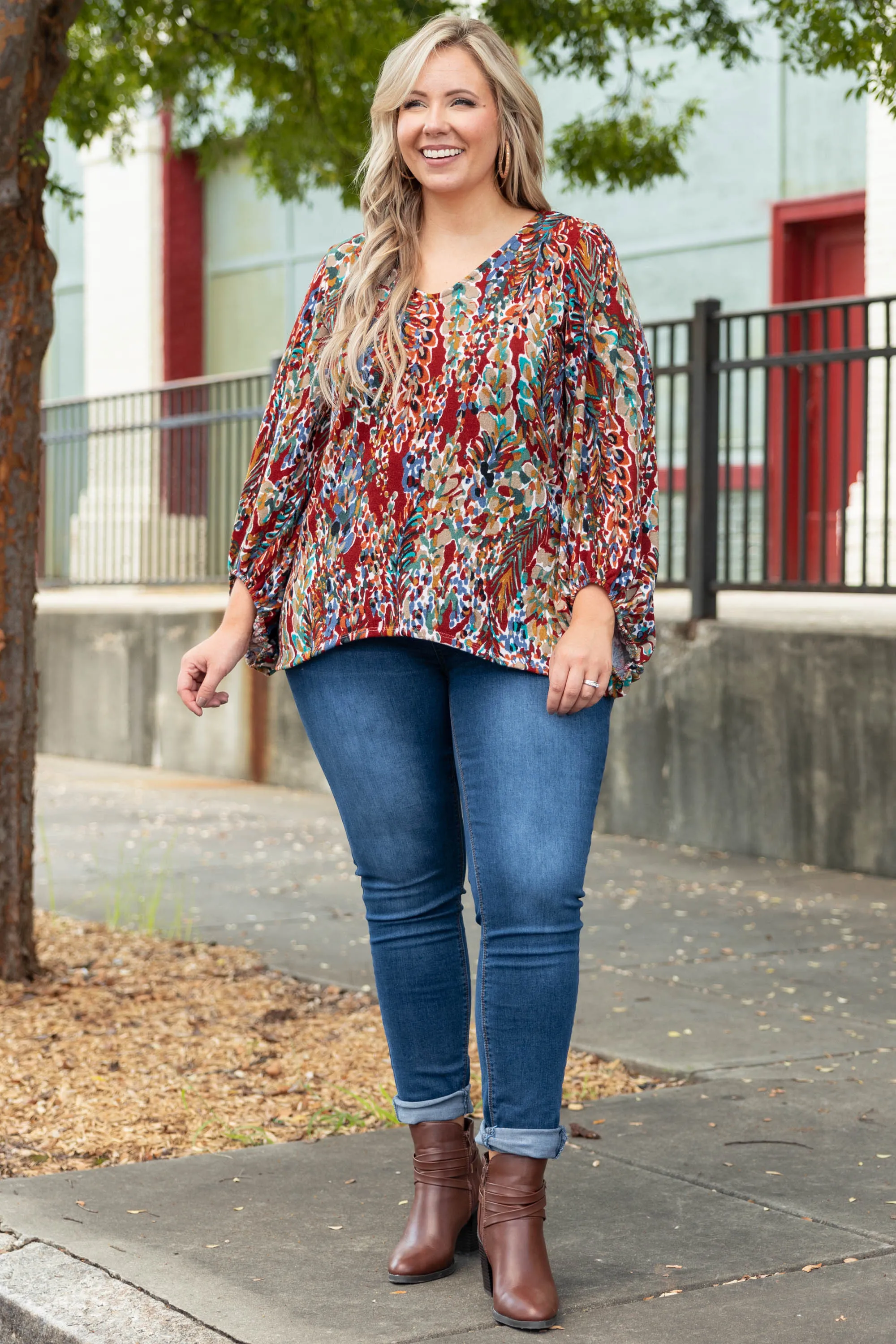 Honey Floral Top, Marsala
