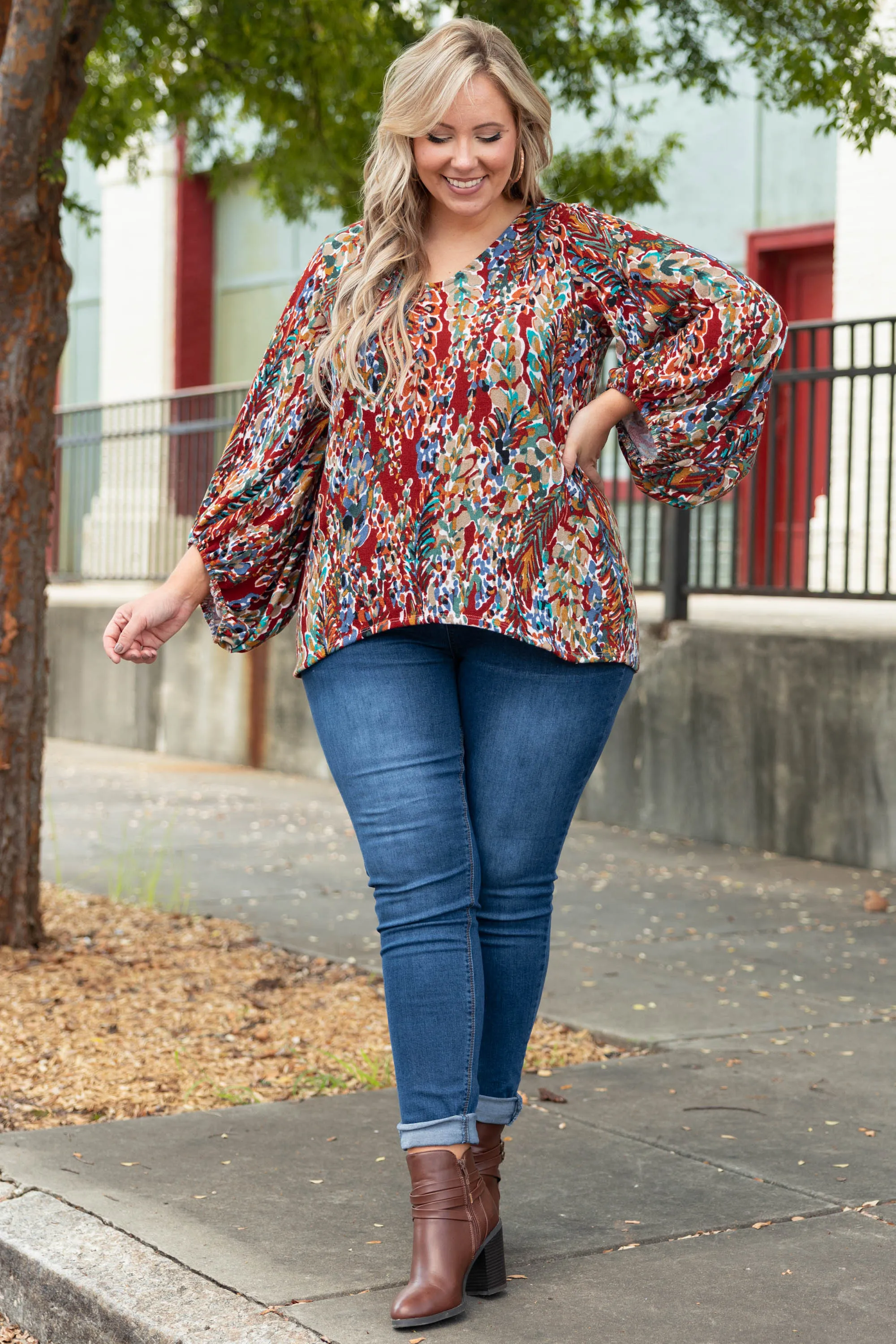 Honey Floral Top, Marsala