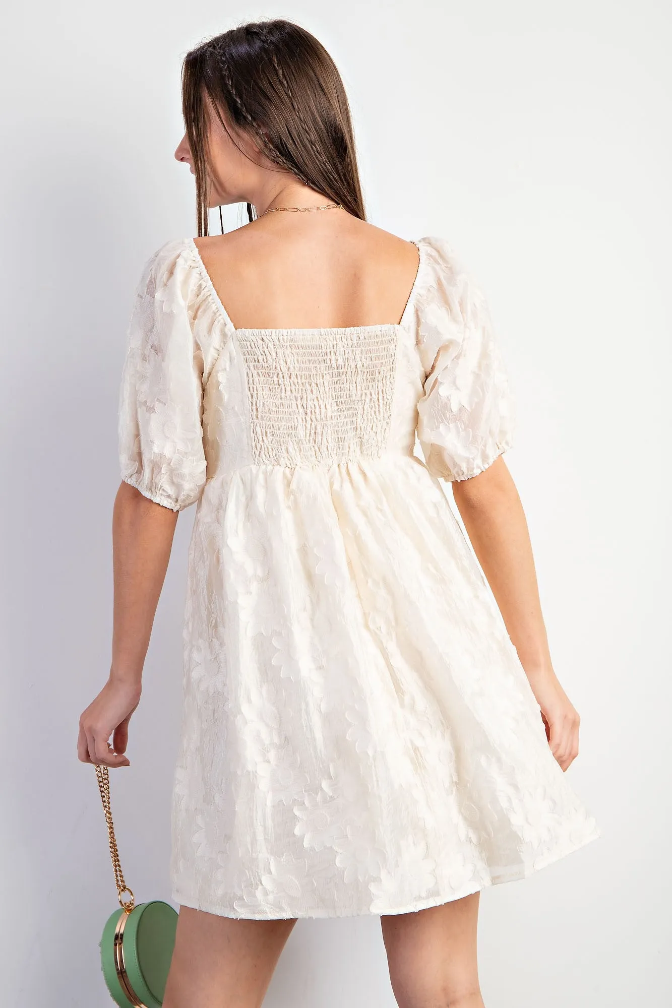 IVORY TEXTURED ORGANZA WOVEN DRESS