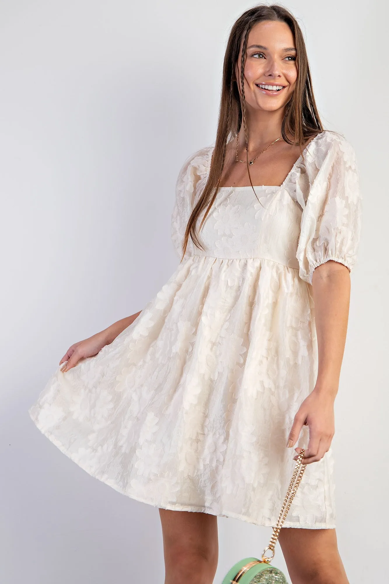 IVORY TEXTURED ORGANZA WOVEN DRESS