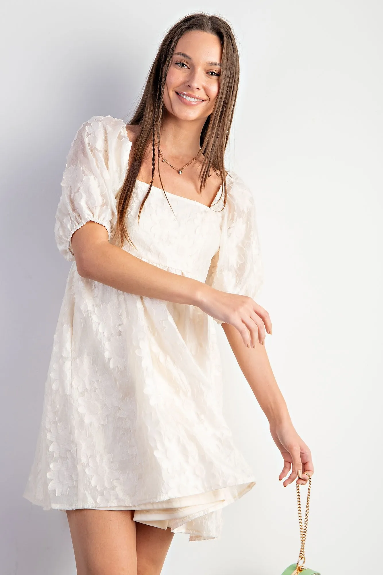 IVORY TEXTURED ORGANZA WOVEN DRESS