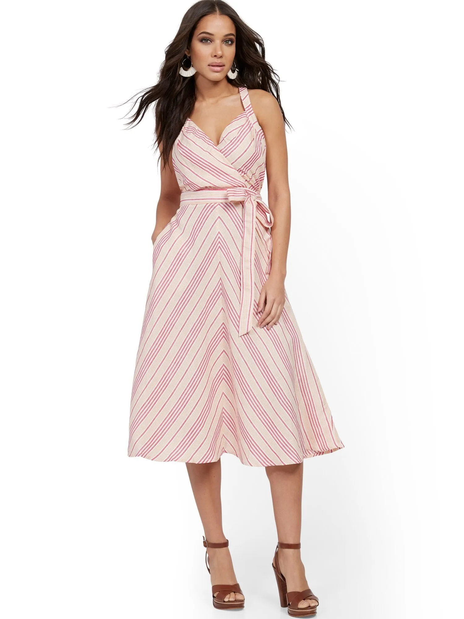 Linen Blend Halter Fit and Flare Dress