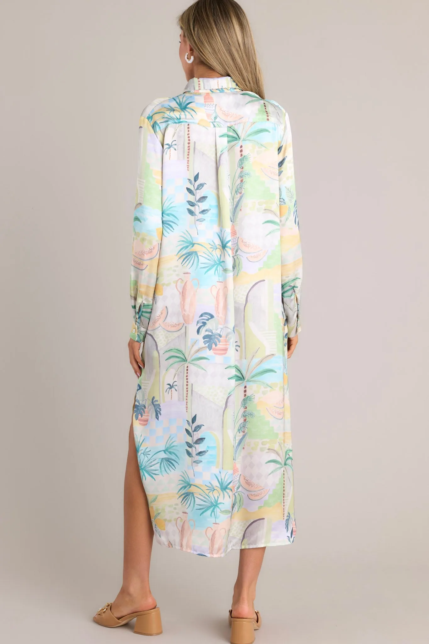 Lush Luau Ivory Tropical Print Button Front Midi Dress