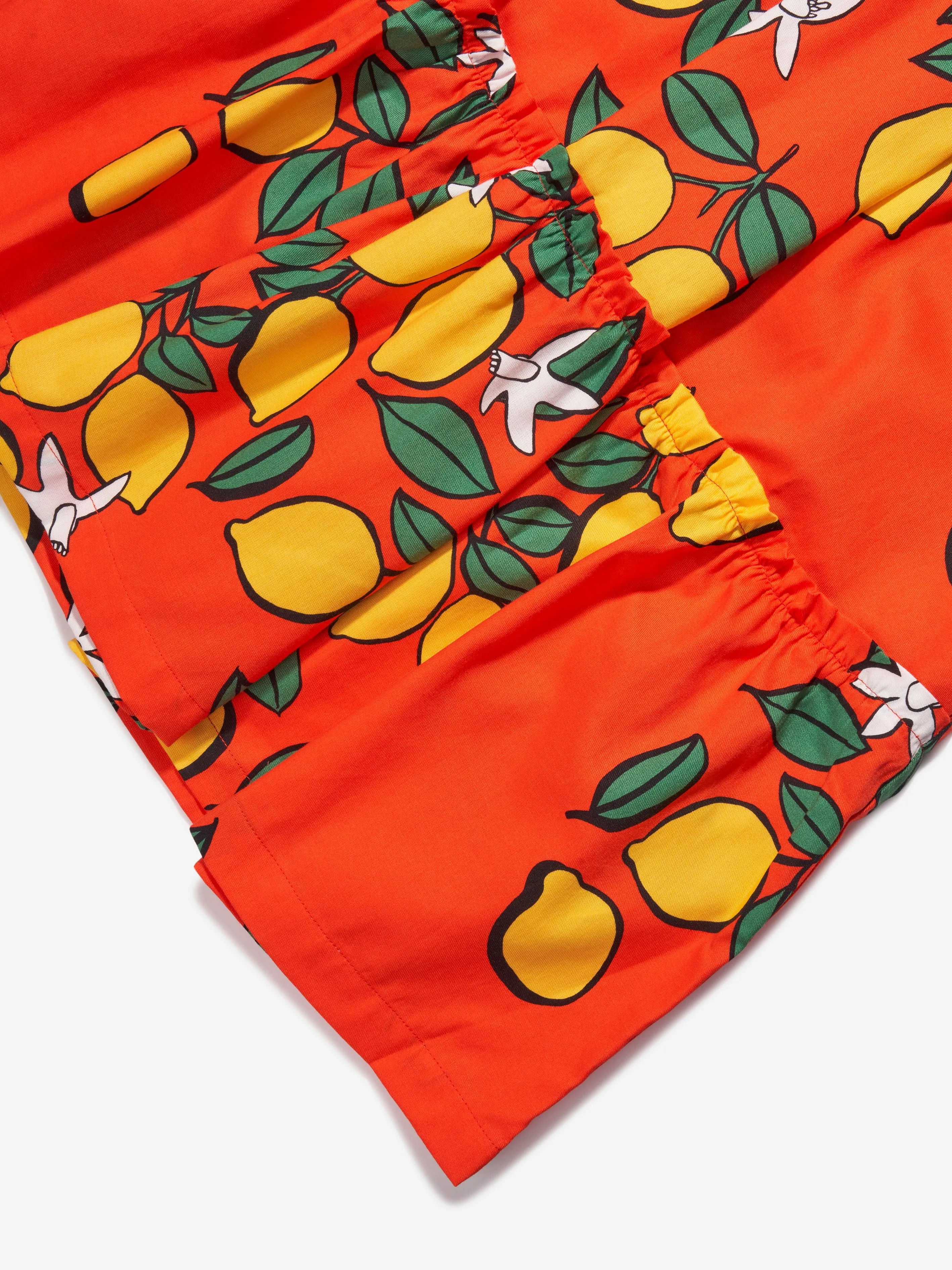 Mini Rodini Girls Lemons Woven Puff Sleeve Dress in Red