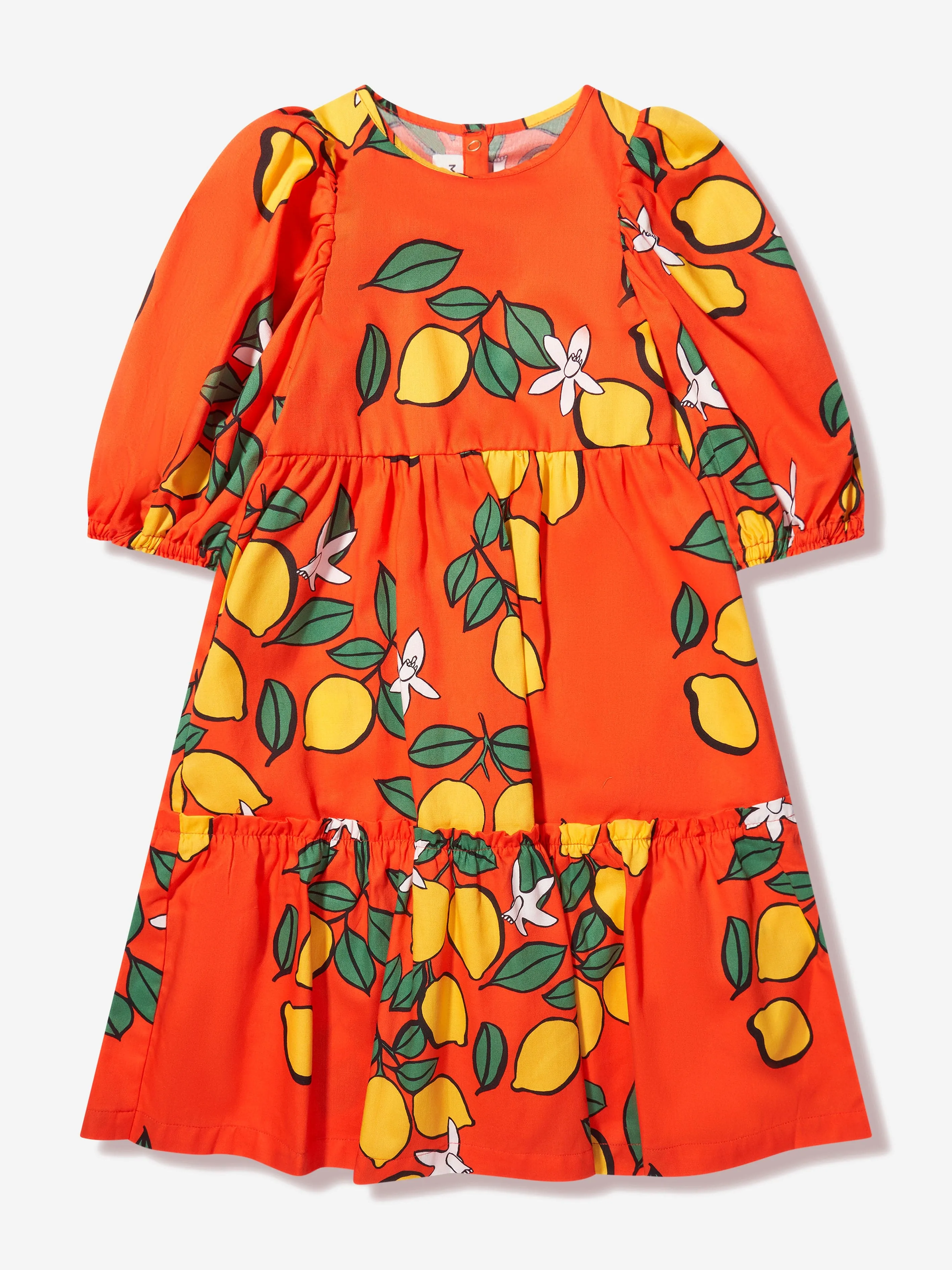 Mini Rodini Girls Lemons Woven Puff Sleeve Dress in Red