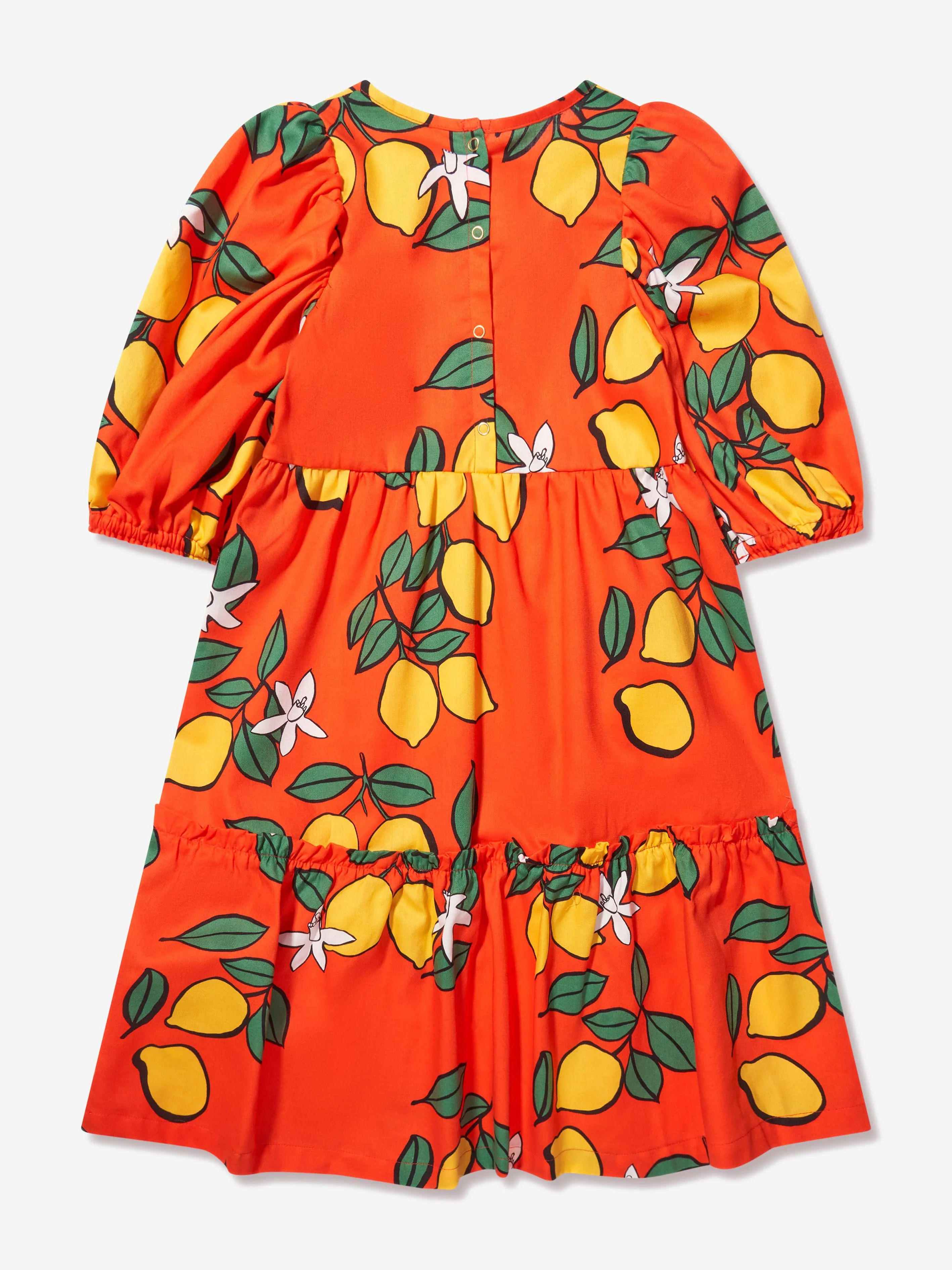 Mini Rodini Girls Lemons Woven Puff Sleeve Dress in Red