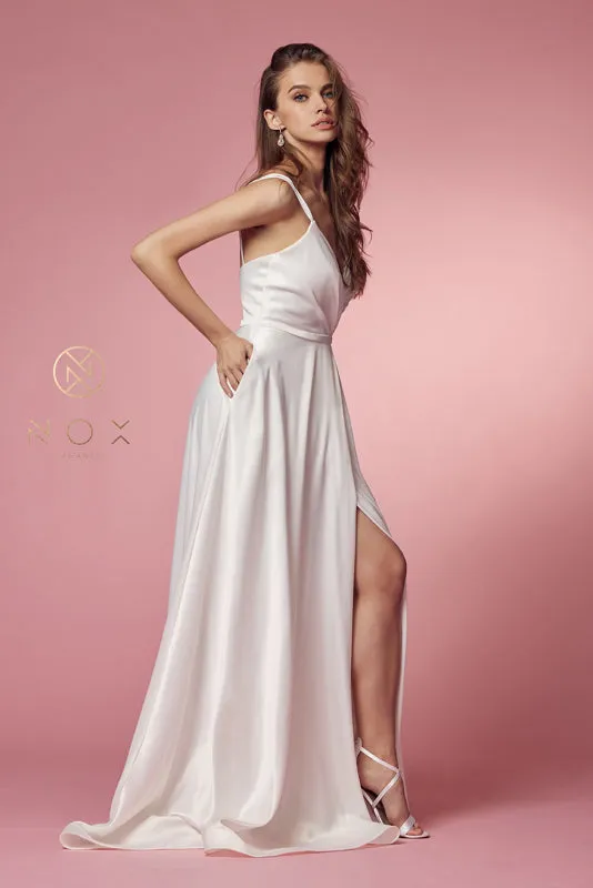 NOX ANABEL E484 V-Neck A-Line Satin Dress