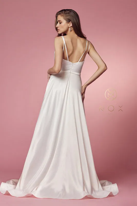 NOX ANABEL E484 V-Neck A-Line Satin Dress