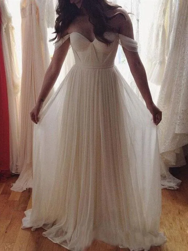 Off Shoulder Unique Casual Cheap Beach Wedding Dresses,WDY0181