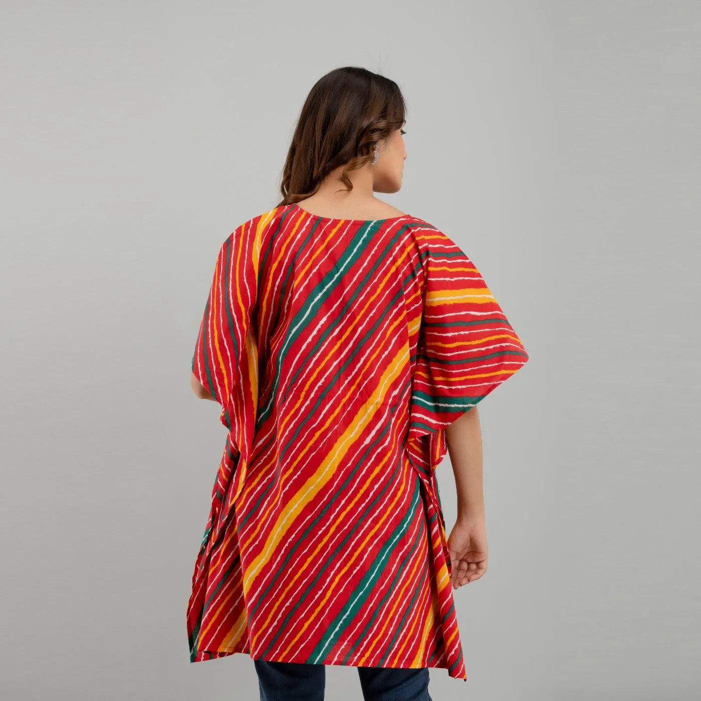 Red Leheriya Print Cotton Kaftan Dress (SHKUP1230)