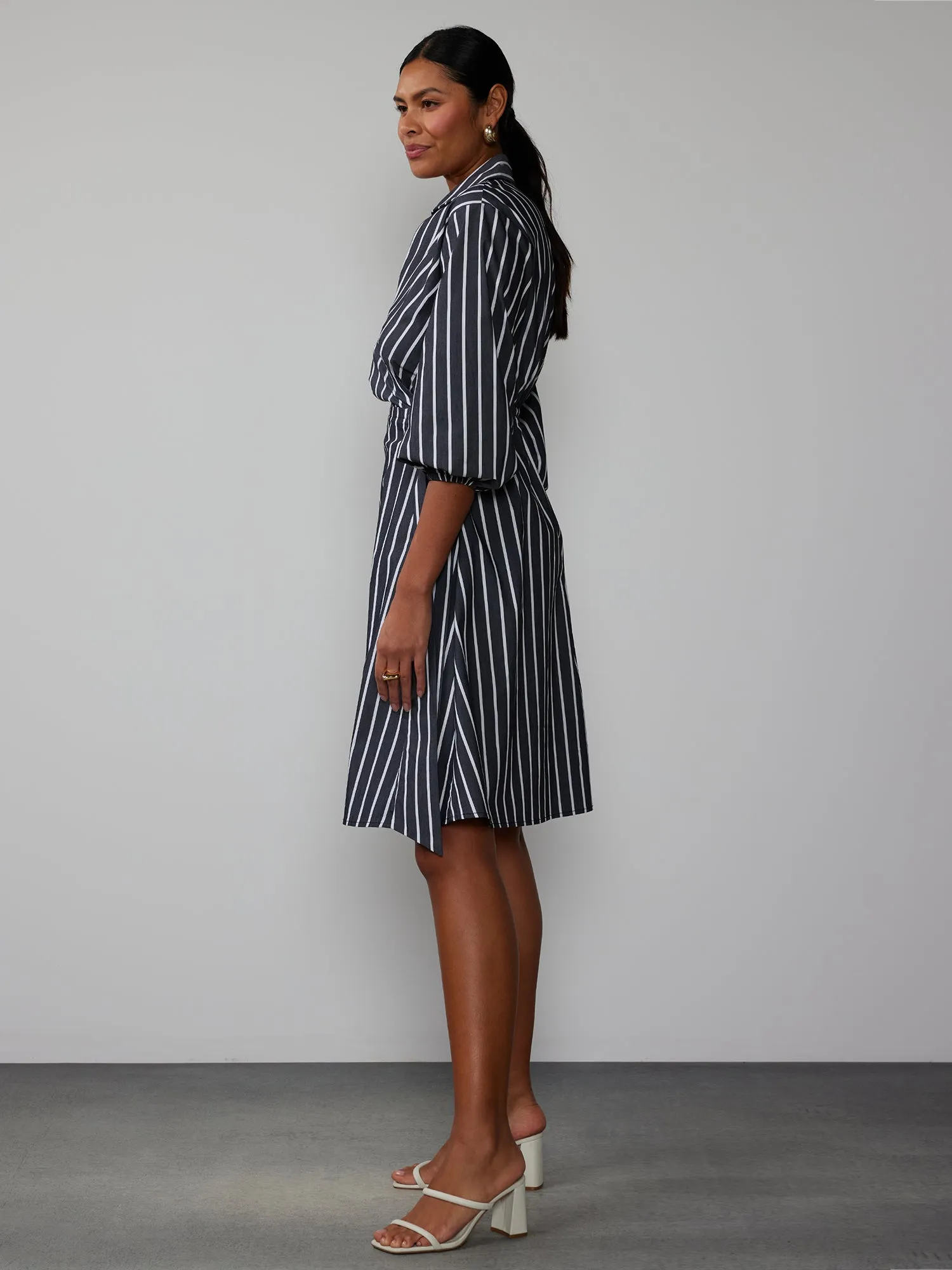 Short Sleeve Striped Wrap Midi Dress