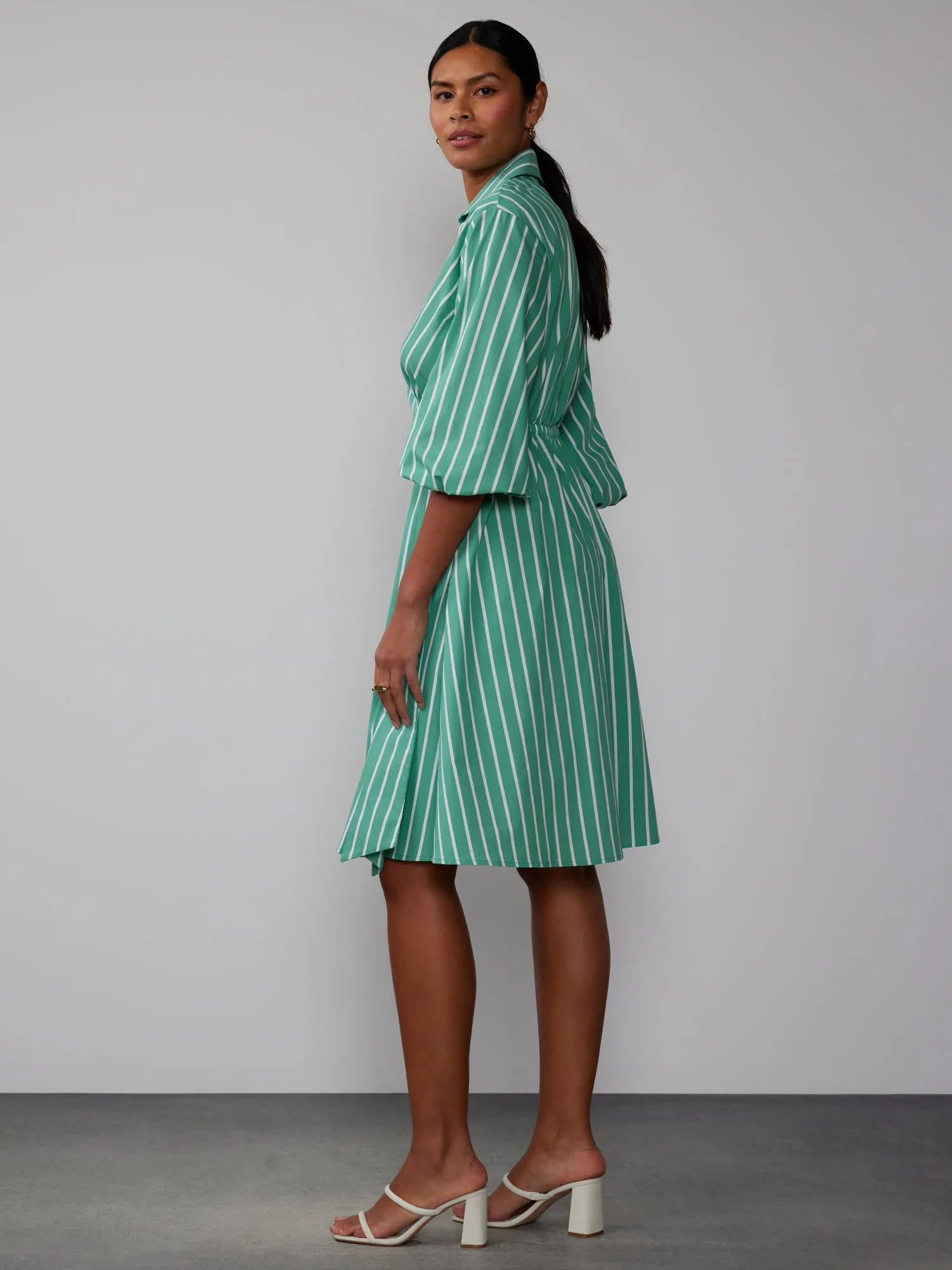Short Sleeve Striped Wrap Midi Dress