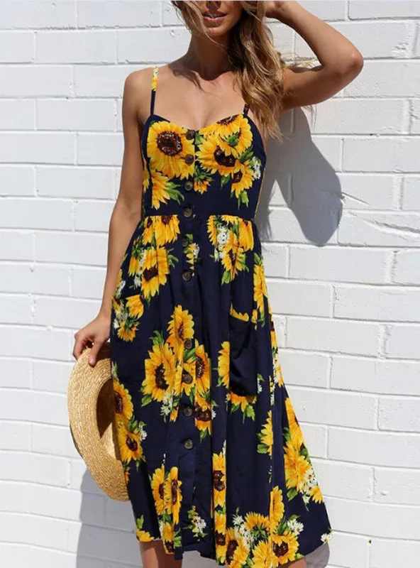 Strap Printed Floral Dot Long Boho Bohemian Women