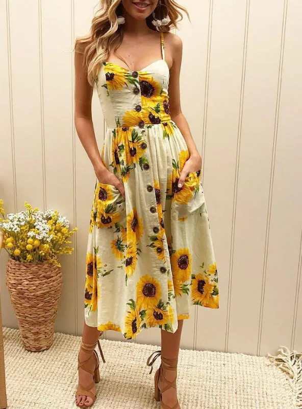 Strap Printed Floral Dot Long Boho Bohemian Women