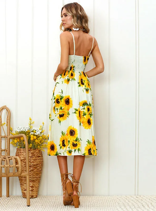 Strap Printed Floral Dot Long Boho Bohemian Women