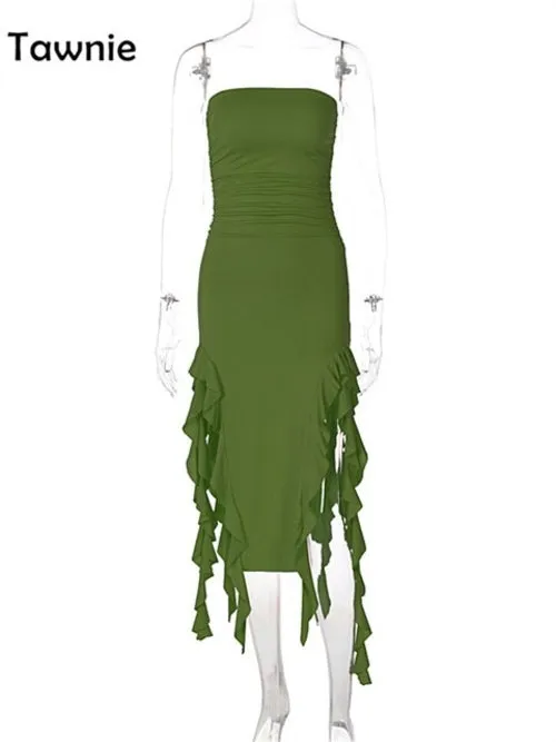 Tawnie Sexy Ruffles Midi Dress Strapless