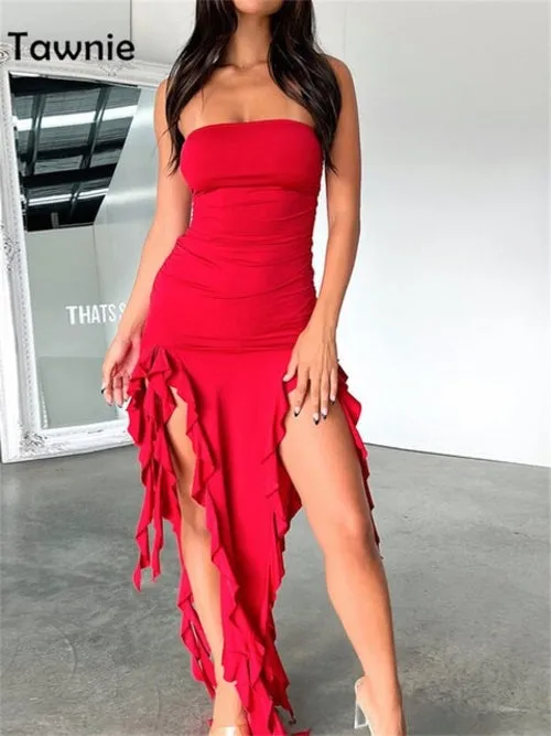 Tawnie Sexy Ruffles Midi Dress Strapless