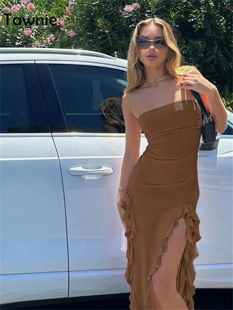 Tawnie Sexy Ruffles Midi Dress Strapless