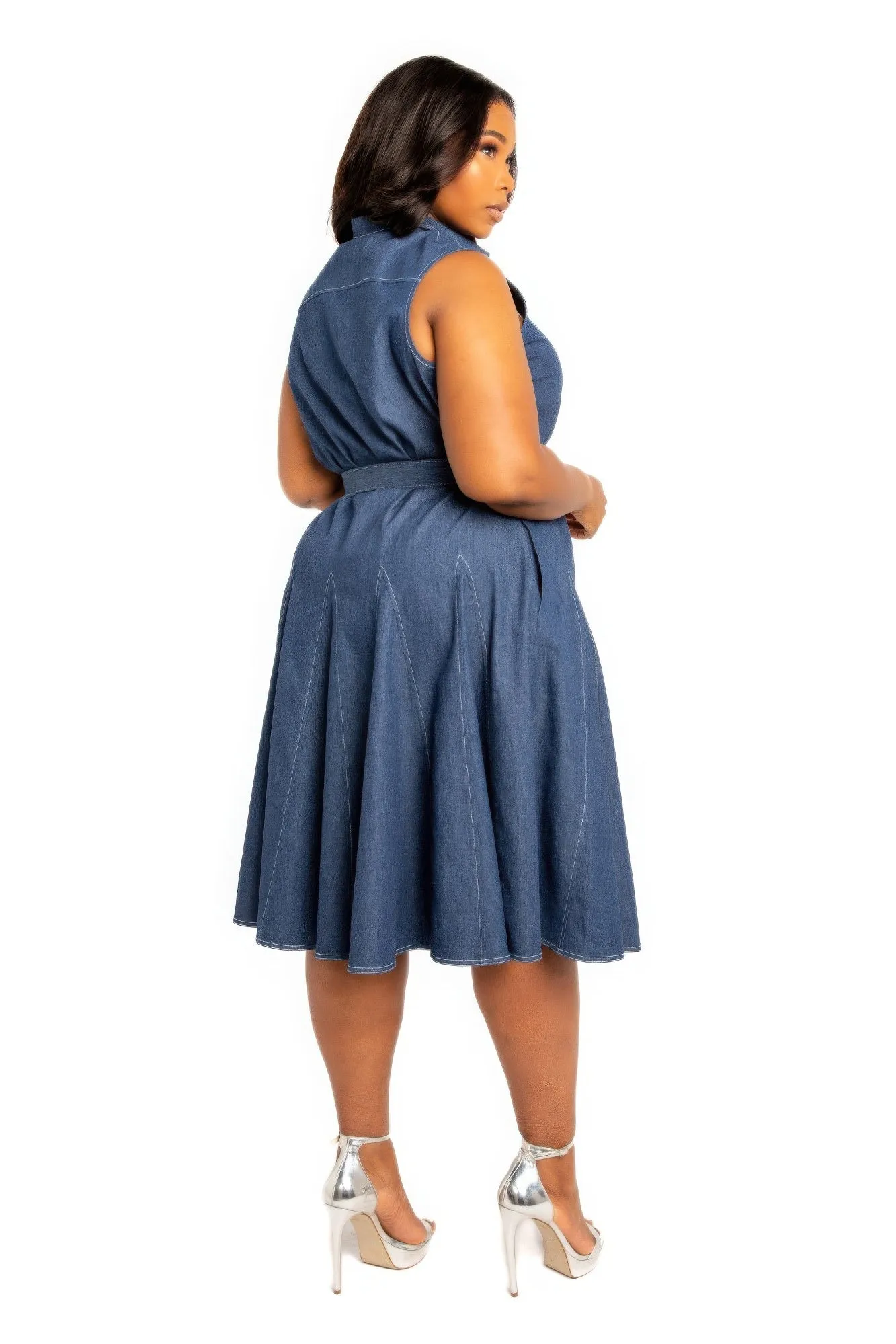 Washed Denim Dress with Belt
