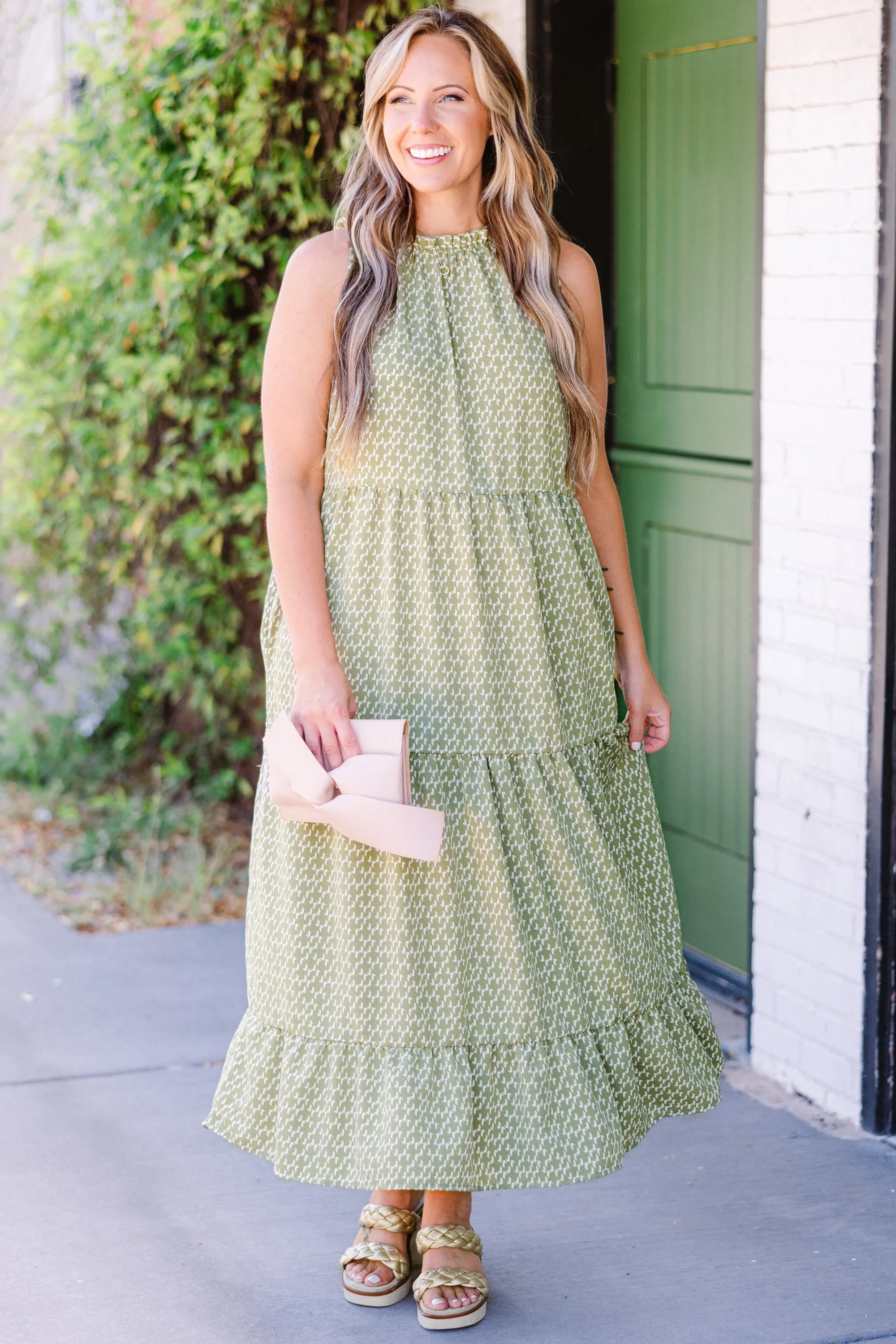 Weekend Wardrobe Maxi Dress, Green Geometric