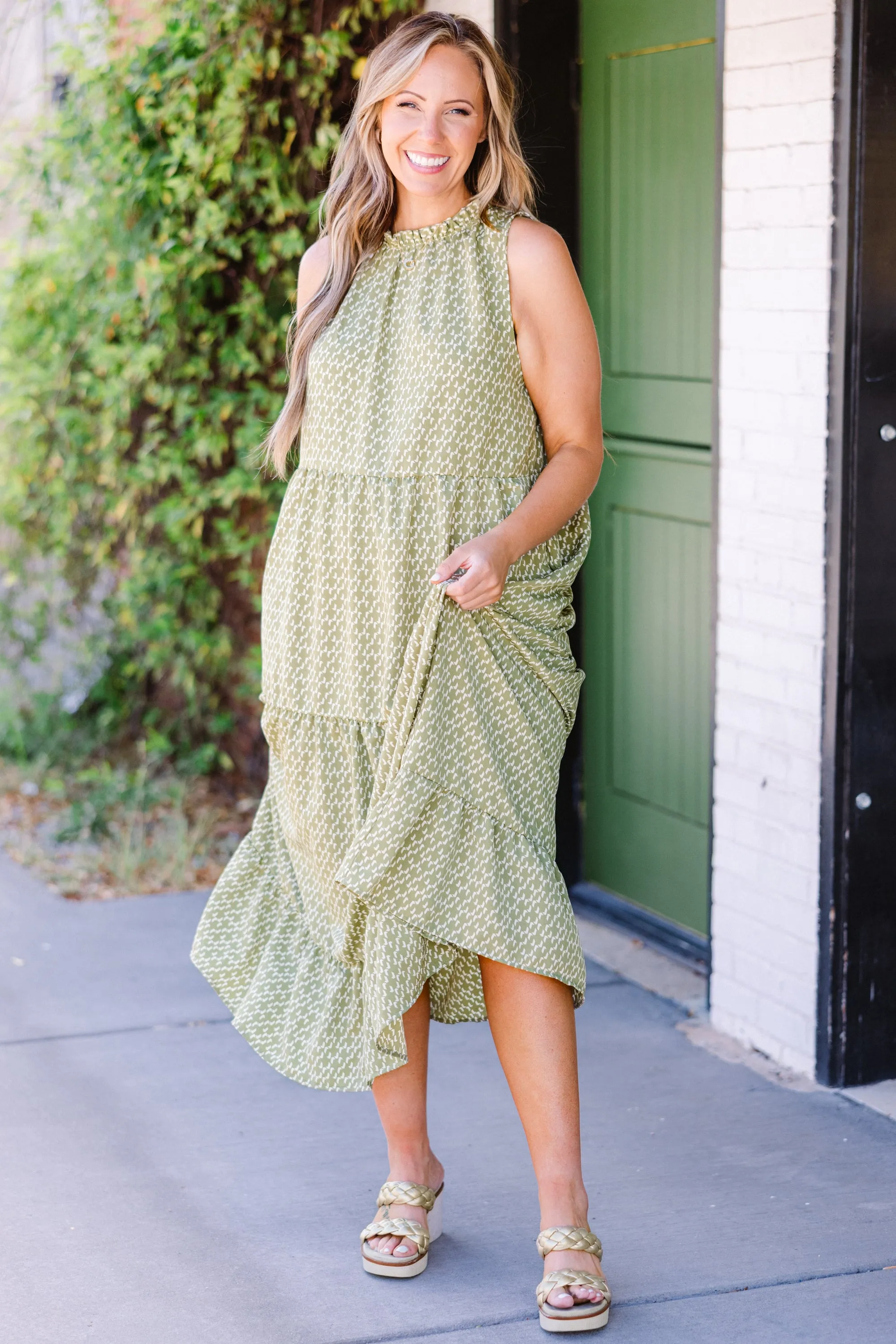 Weekend Wardrobe Maxi Dress, Green Geometric
