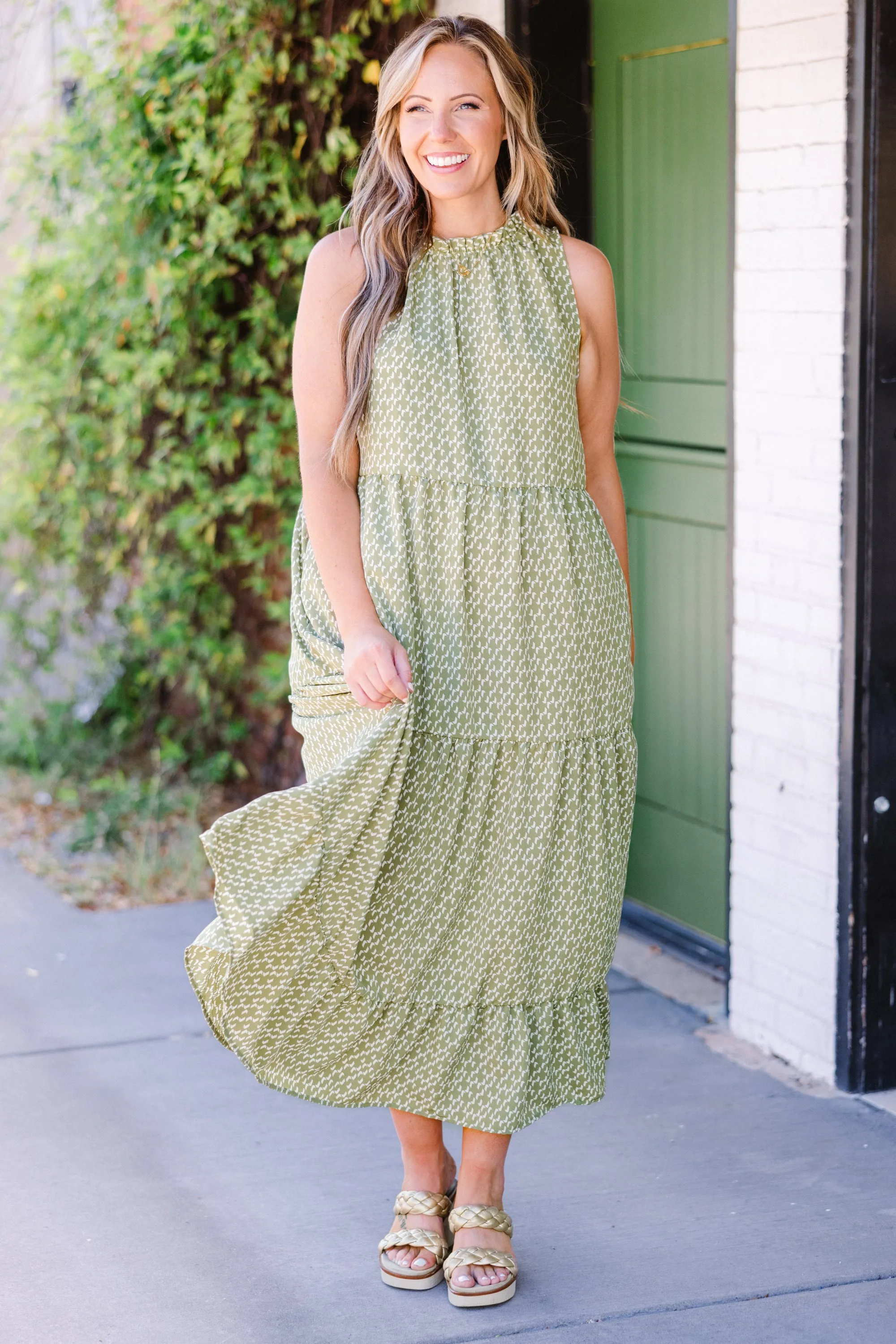Weekend Wardrobe Maxi Dress, Green Geometric